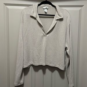 H&M neutral crop knit long sleeve top size large